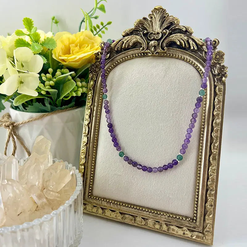 Romantic Amethyst and Green Chalcedony Energy Necklace with a Minimalist Spiritual Style and Versatile Design Shinepurity