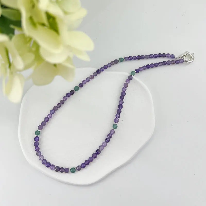 Romantic Amethyst and Green Chalcedony Energy Necklace with a Minimalist Spiritual Style and Versatile Design Shinepurity