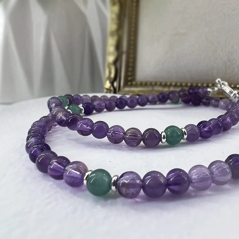 Romantic Amethyst and Green Chalcedony Energy Necklace with a Minimalist Spiritual Style and Versatile Design Shinepurity