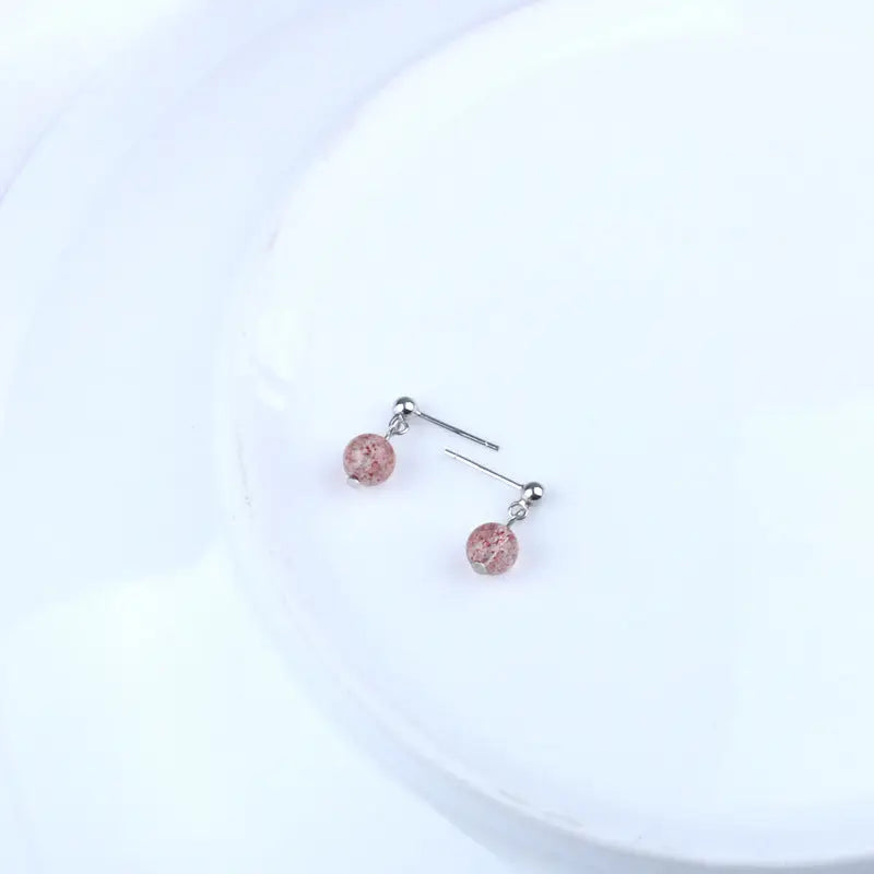 S925 Silver Strawberry Quartz Stud Earrings Shinepurity