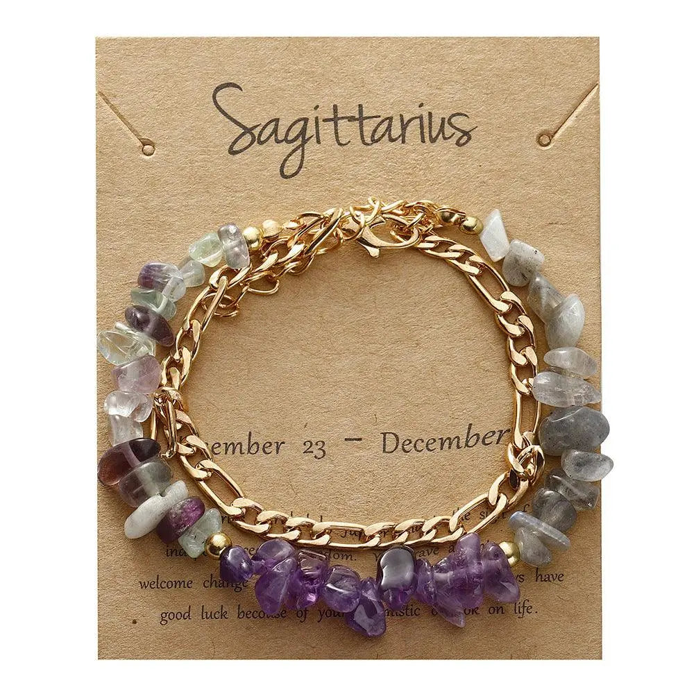 12 Zodiac Signs Crystal Chip Double Layer Bracelet - Shinepurity