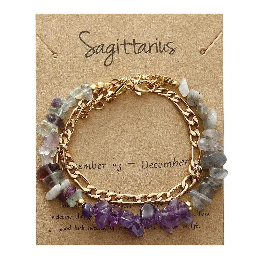 12 Zodiac Signs Crystal Chip Double Layer Bracelet - Shinepurity