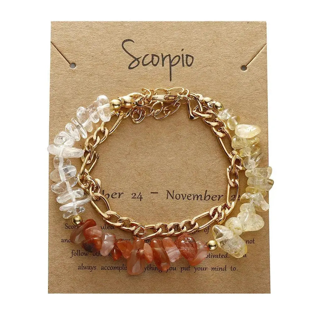 12 Zodiac Signs Crystal Chip Double Layer Bracelet - Shinepurity