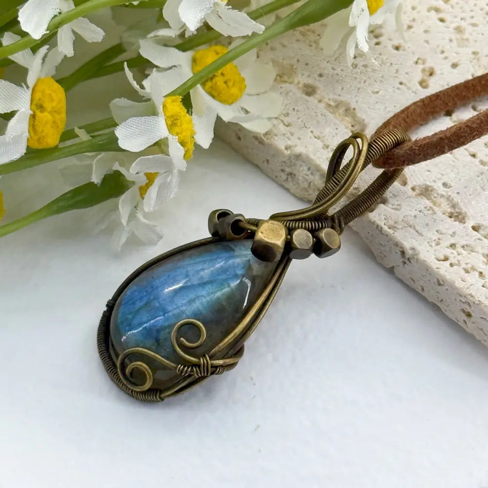 Starlight Whisper Handmade Labradorite Wire-Wrapped Pendant Necklace Shinepurity