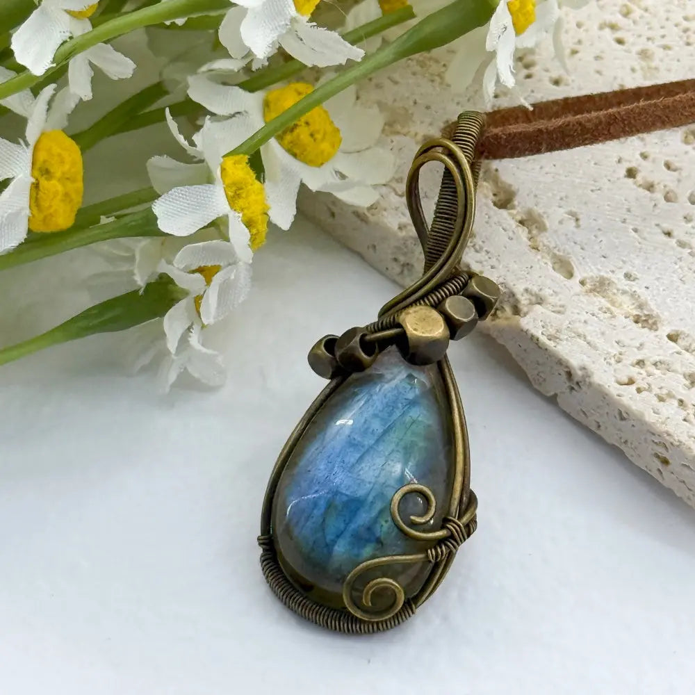 Starlight Whisper Handmade Labradorite Wire-Wrapped Pendant Necklace Shinepurity