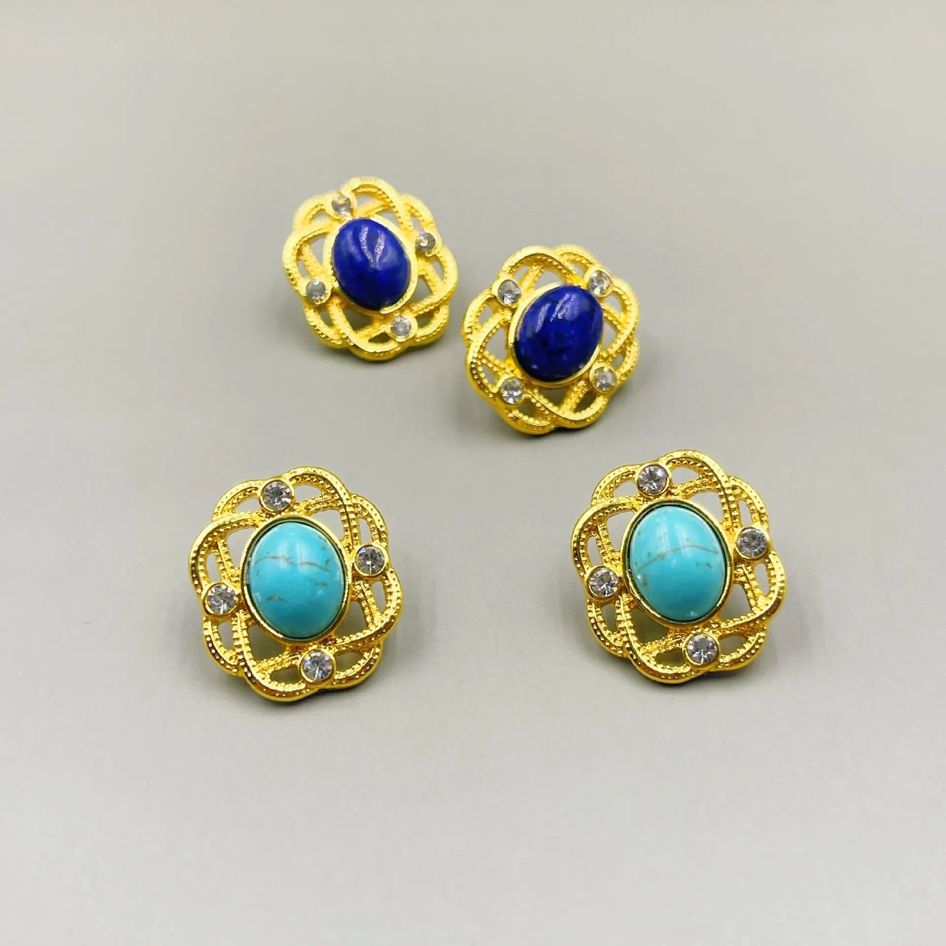 Vintage Hollow Inlaid Natural Turquoise Ear Studs Shinepurity