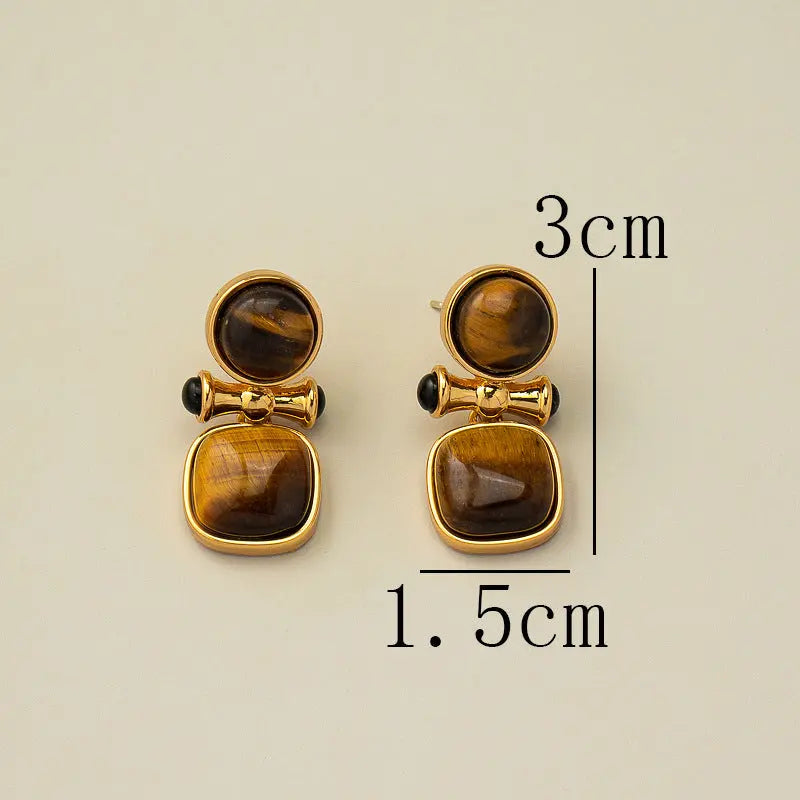 Vintage Luxe Double Inlaid Natural Tiger's Eye Earrings Shinepurity
