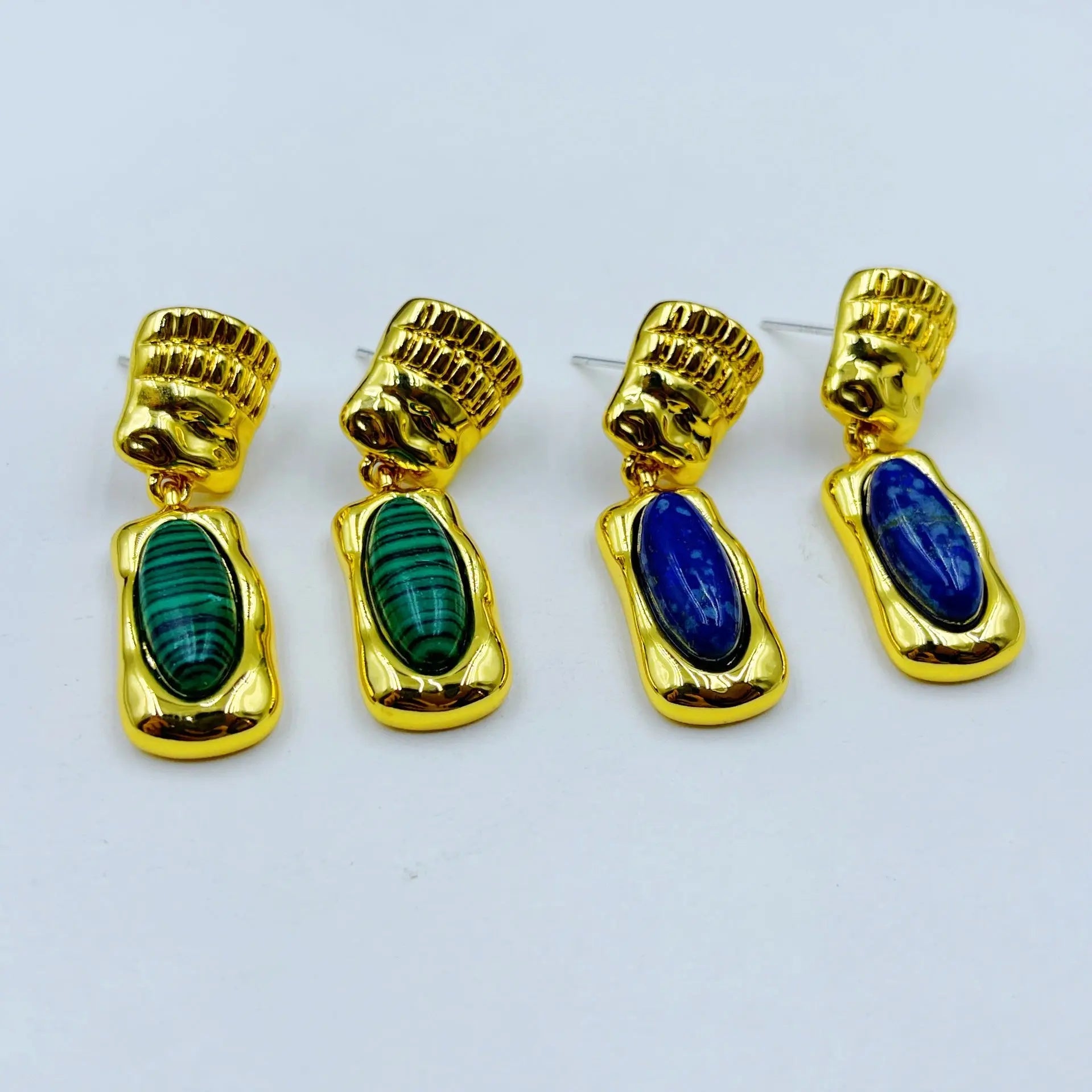 Vintage Luxe Natural Lapis Lazuli and Malachite Earrings Shinepurity
