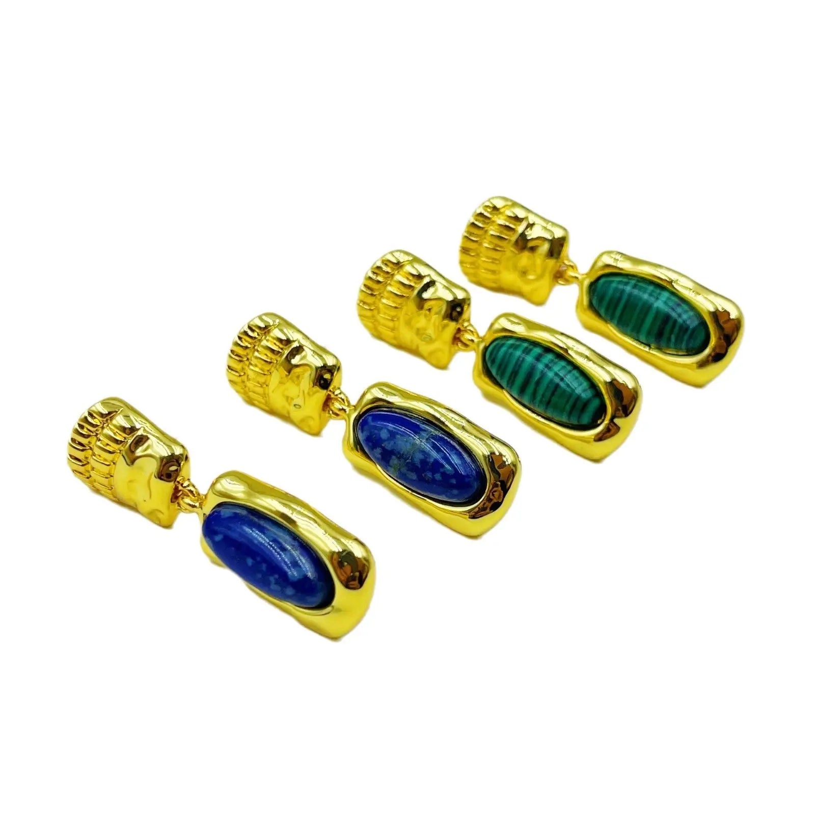 Vintage Luxe Natural Lapis Lazuli and Malachite Earrings Shinepurity