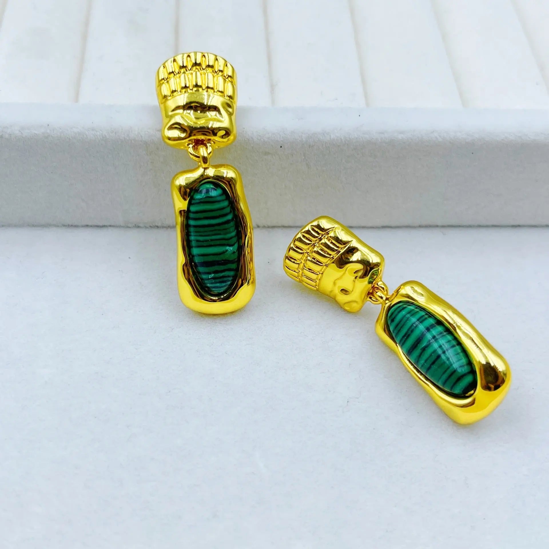 Vintage Luxe Natural Lapis Lazuli and Malachite Earrings Shinepurity