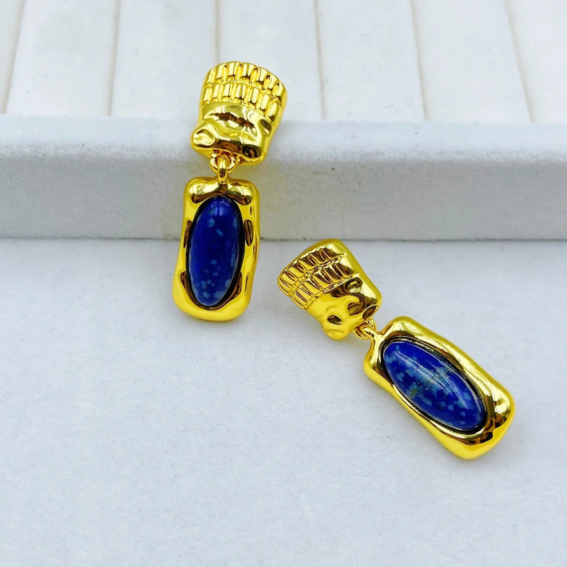 Vintage Luxe Natural Lapis Lazuli and Malachite Earrings Shinepurity