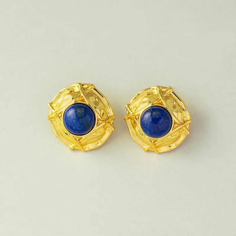 Vintage Minimalist Natural Lapis Lazuli Ear Studs Shinepurity