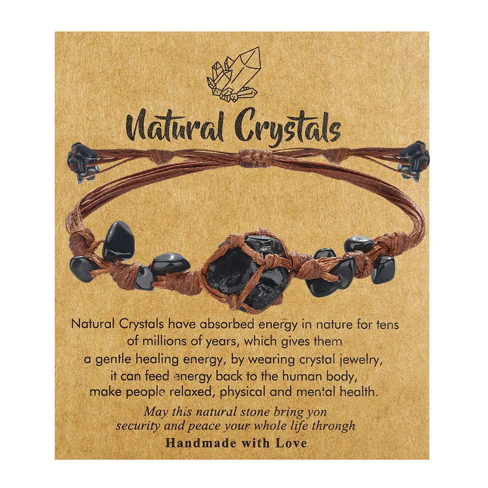 Vintage Style Black Onyx Raw Stone Handmade Woven Bracelet - Shinepurity