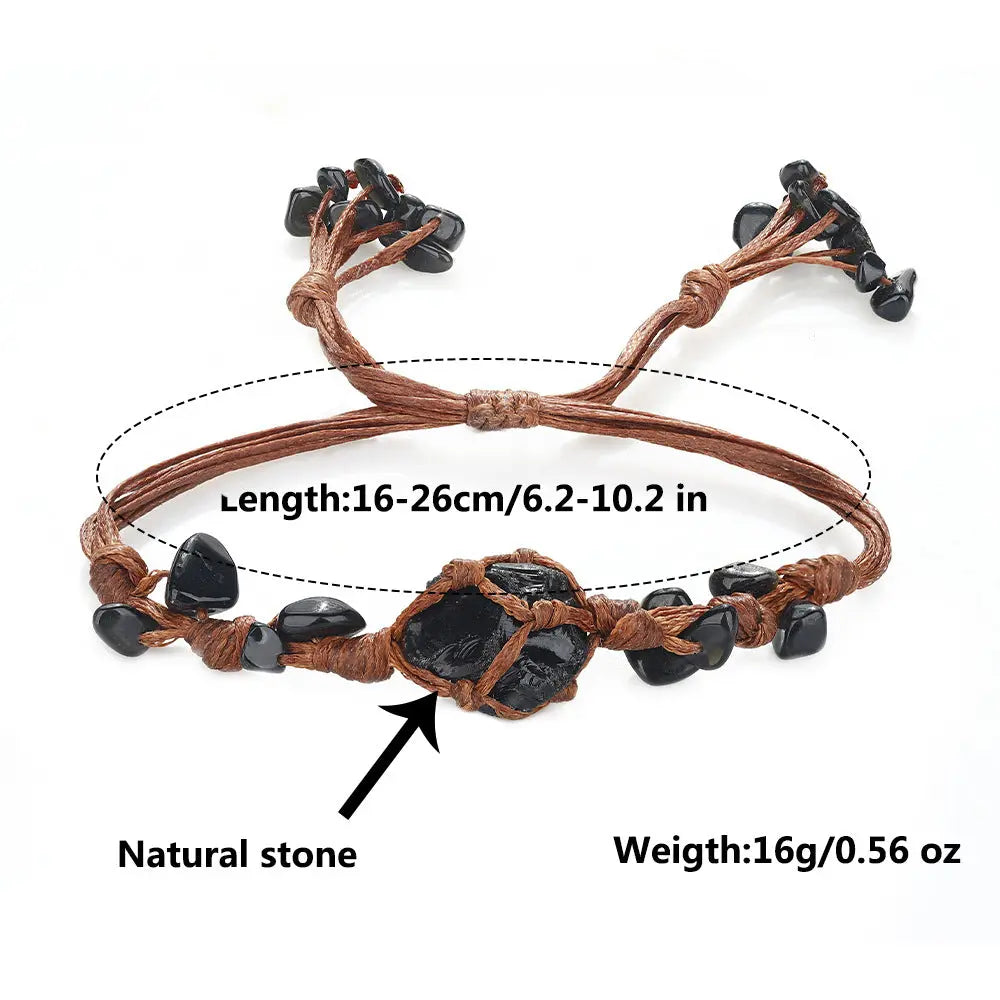 Vintage Style Black Onyx Raw Stone Handmade Woven Bracelet - Shinepurity