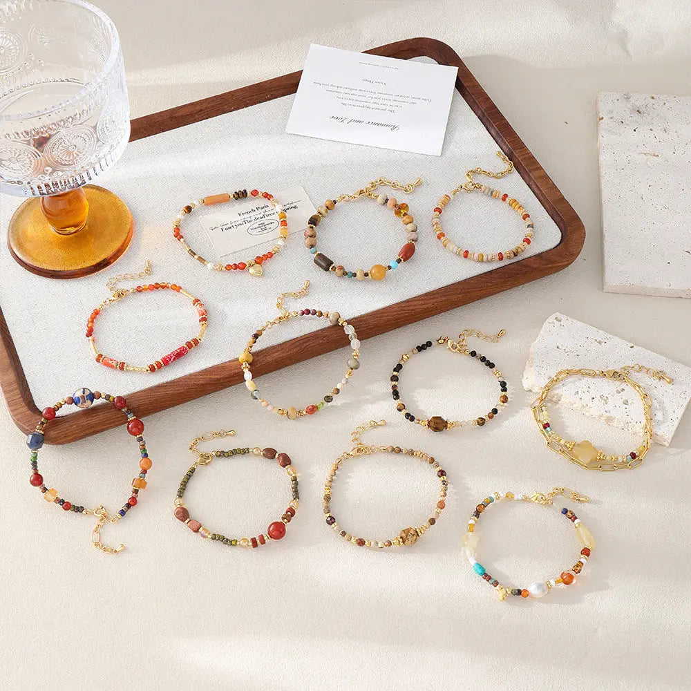 Warm Tone Bracelet | Niche Design Vintage-Inspired Colorful Handmade Beaded Bracelet Shinepurity