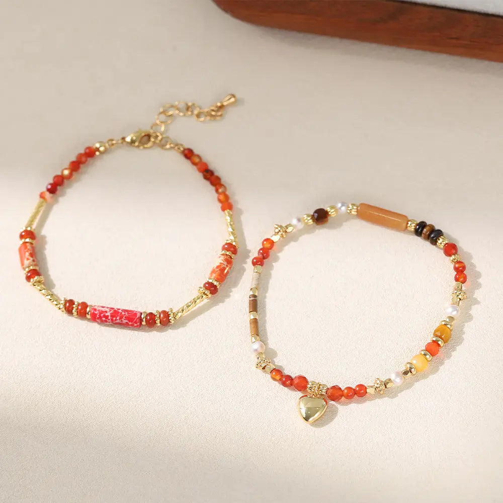 Warm Tone Bracelet | Niche Design Vintage-Inspired Colorful Handmade Beaded Bracelet Shinepurity