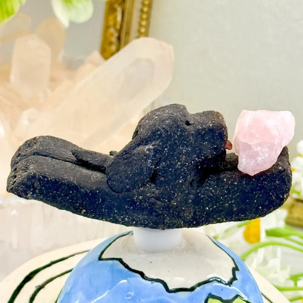 Handcrafted Rose Quartz Traveling Puppy Spinning Figurine Shinepurity
