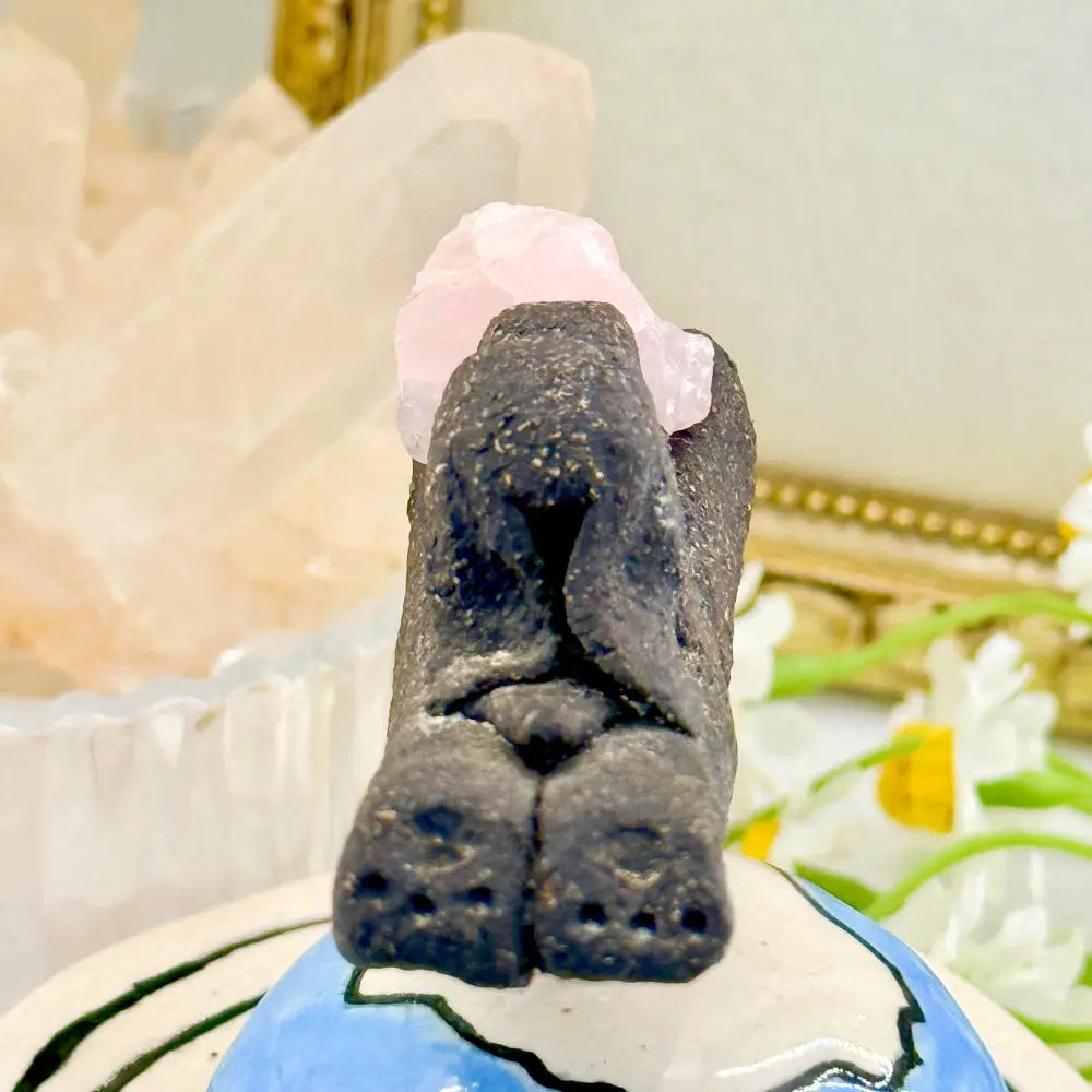 Handcrafted Rose Quartz Traveling Puppy Spinning Figurine Shinepurity