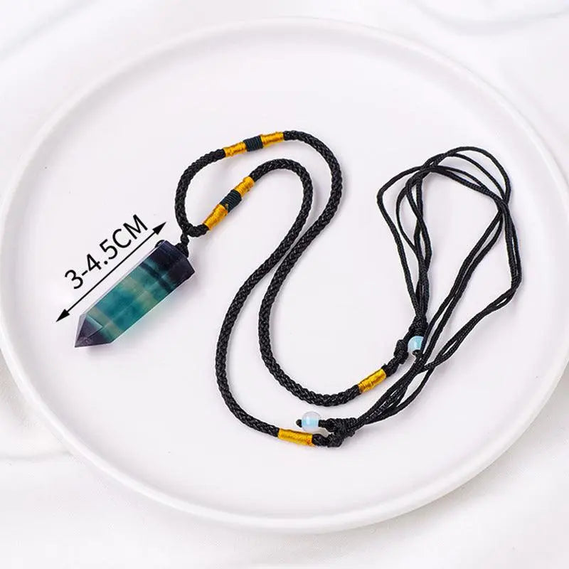 Natural Crystal Multicolor Fluorite Single-Point Hexagonal Prism Pendant Necklace - Shinepurity