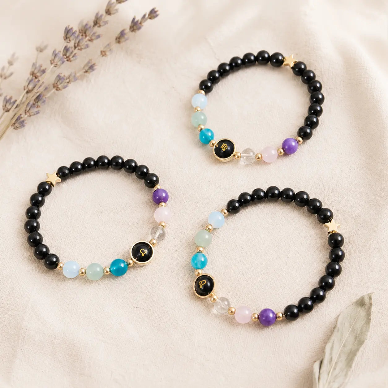 Zodiac Guardian | Blue Sandstone Zodiac Engraved Black Obsidian Bracelet Shinepurity