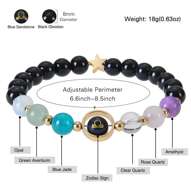 Zodiac Guardian | Blue Sandstone Zodiac Engraved Black Obsidian Bracelet Shinepurity