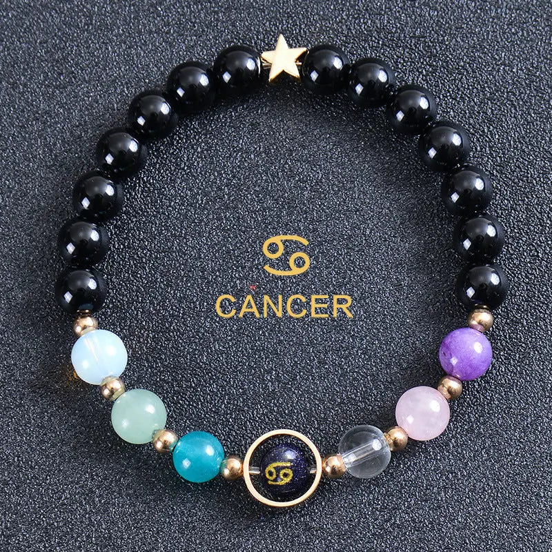 Zodiac Guardian | Blue Sandstone Zodiac Engraved Black Obsidian Bracelet Shinepurity