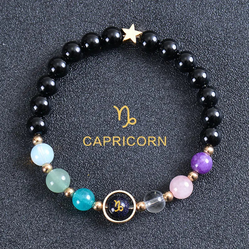 Zodiac Guardian | Blue Sandstone Zodiac Engraved Black Obsidian Bracelet Shinepurity
