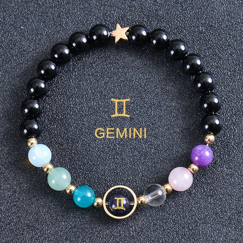 Zodiac Guardian | Blue Sandstone Zodiac Engraved Black Obsidian Bracelet Shinepurity