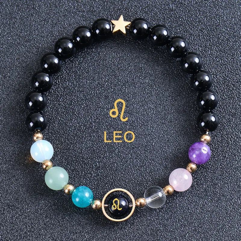 Zodiac Guardian | Blue Sandstone Zodiac Engraved Black Obsidian Bracelet Shinepurity