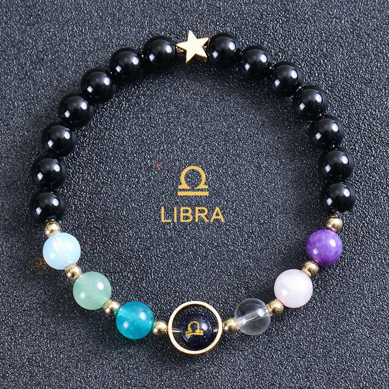 Zodiac Guardian | Blue Sandstone Zodiac Engraved Black Obsidian Bracelet Shinepurity