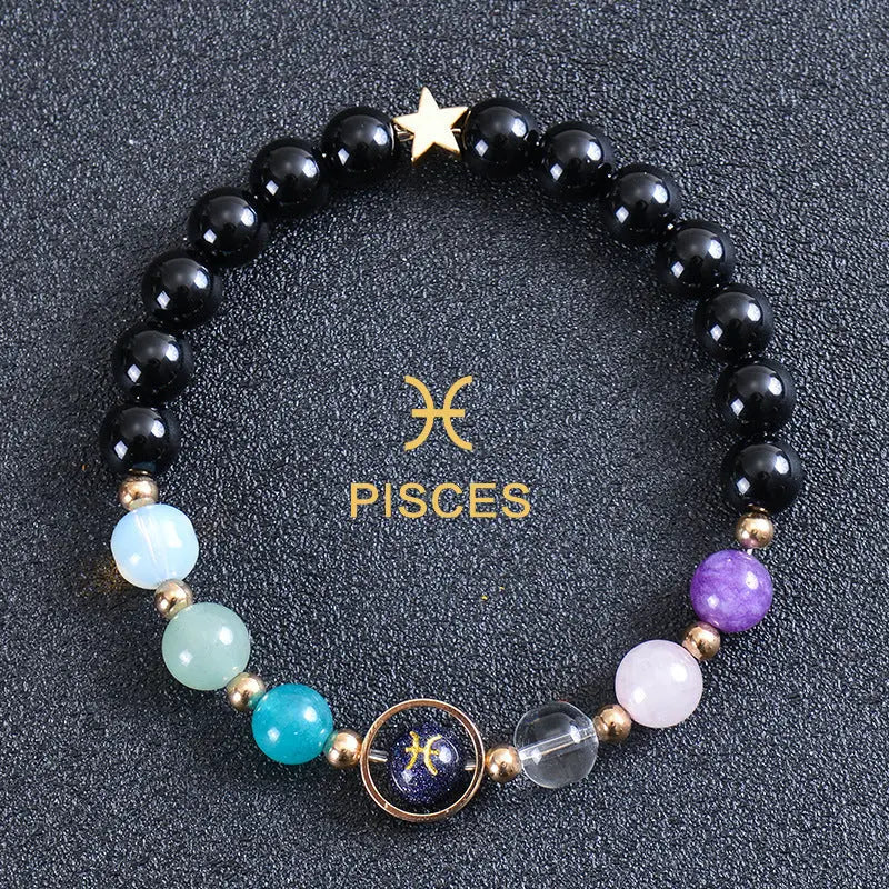 Zodiac Guardian | Blue Sandstone Zodiac Engraved Black Obsidian Bracelet Shinepurity