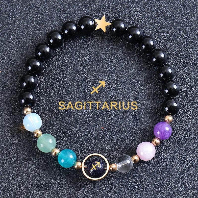 Zodiac Guardian | Blue Sandstone Zodiac Engraved Black Obsidian Bracelet Shinepurity