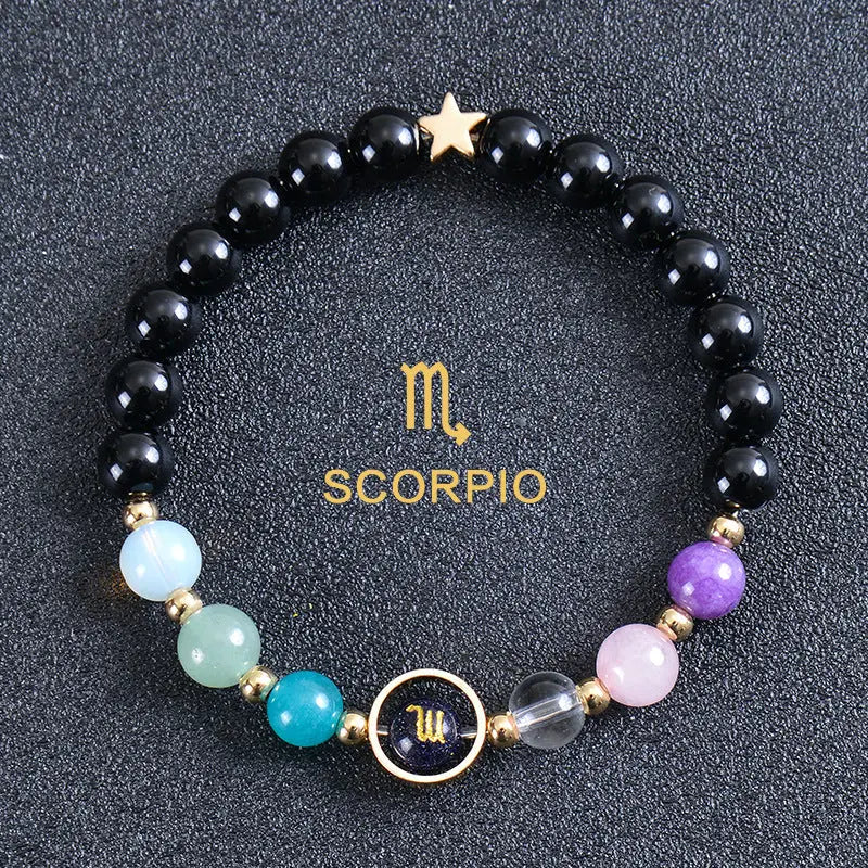 Zodiac Guardian | Blue Sandstone Zodiac Engraved Black Obsidian Bracelet Shinepurity