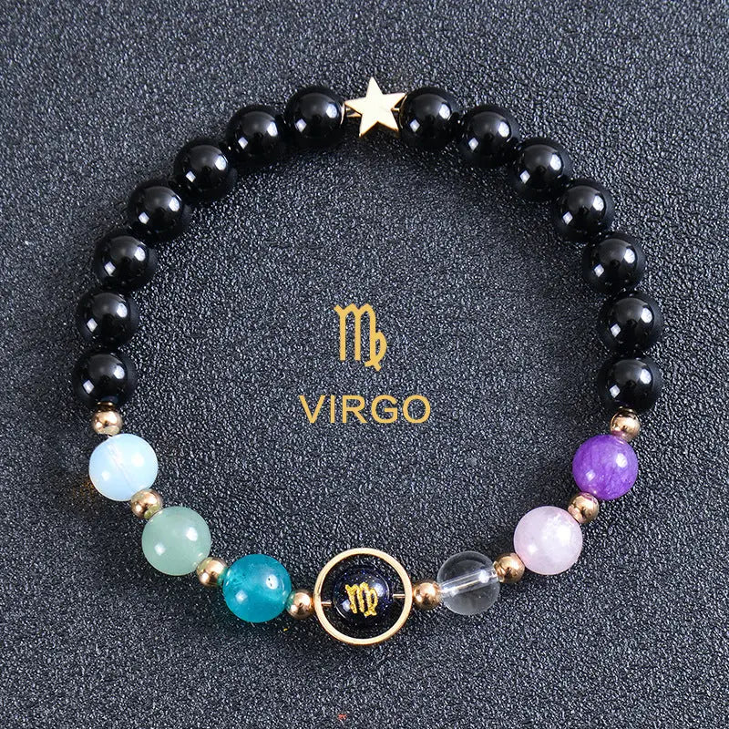 Zodiac Guardian | Blue Sandstone Zodiac Engraved Black Obsidian Bracelet Shinepurity