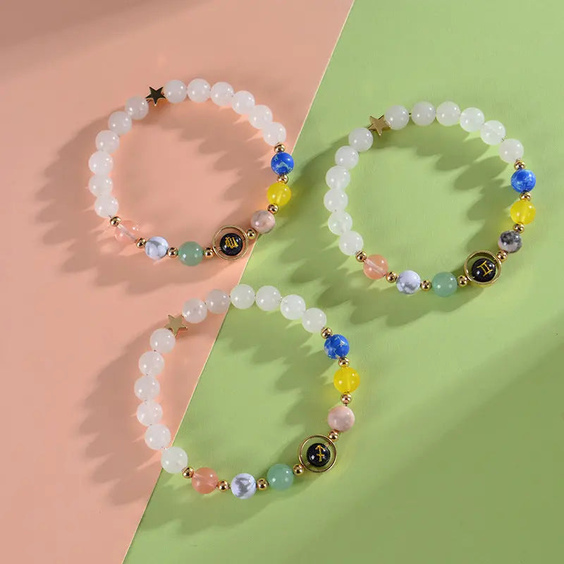 Zodiac Guardian | Blue Sandstone Zodiac Engraved White Jade Bracelet Shinepurity