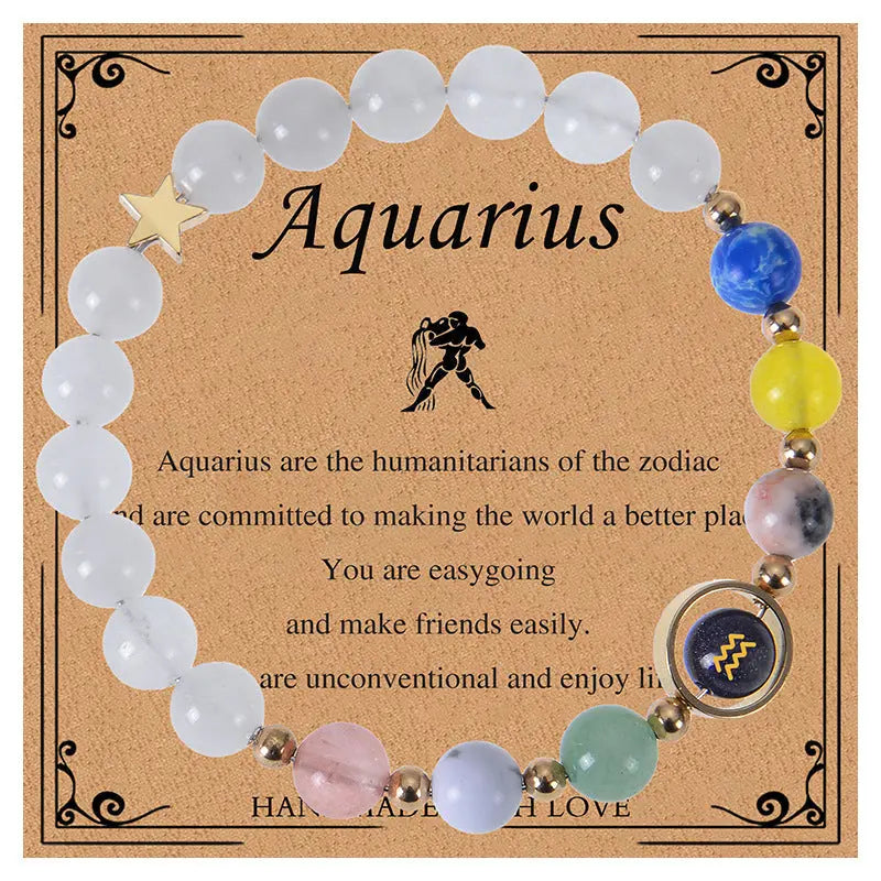 Zodiac Guardian | Blue Sandstone Zodiac Engraved White Jade Bracelet Shinepurity