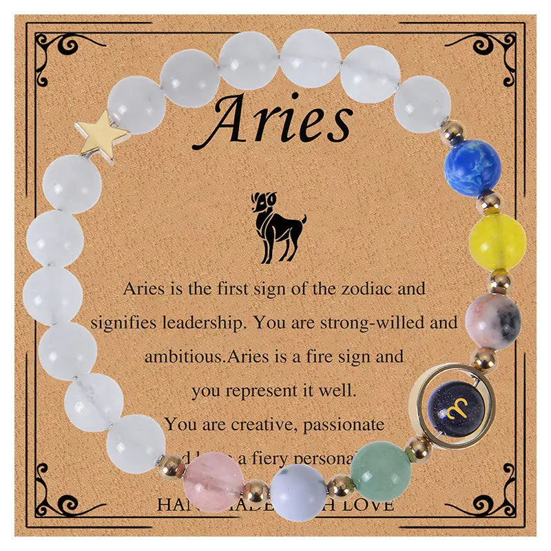 Zodiac Guardian | Blue Sandstone Zodiac Engraved White Jade Bracelet Shinepurity