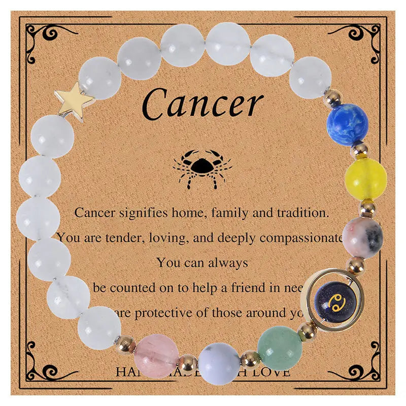 Zodiac Guardian | Blue Sandstone Zodiac Engraved White Jade Bracelet Shinepurity