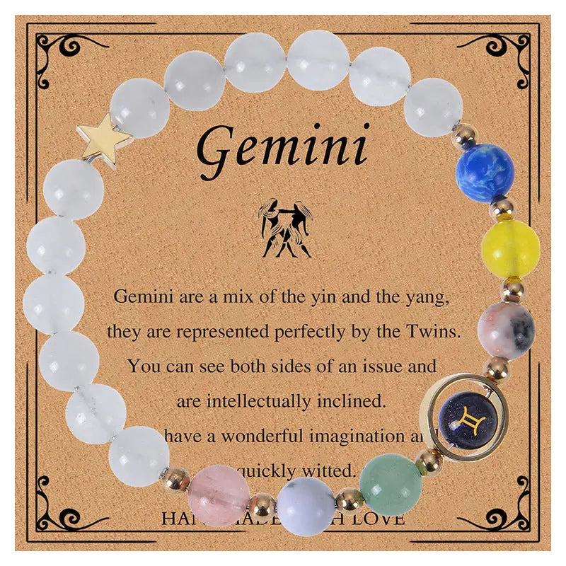 Zodiac Guardian | Blue Sandstone Zodiac Engraved White Jade Bracelet Shinepurity