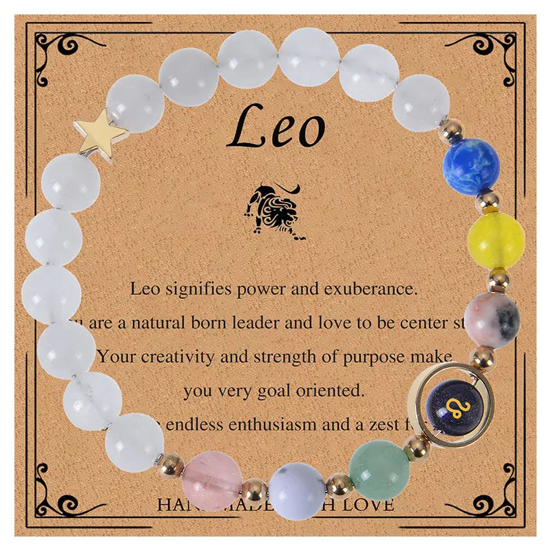 Zodiac Guardian | Blue Sandstone Zodiac Engraved White Jade Bracelet Shinepurity