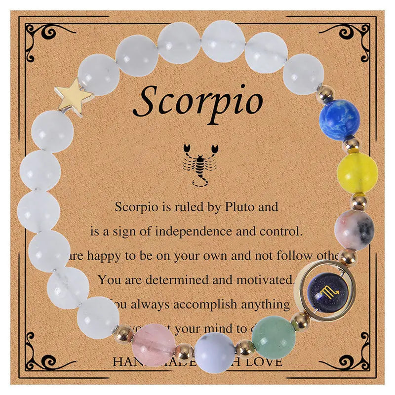 Zodiac Guardian | Blue Sandstone Zodiac Engraved White Jade Bracelet Shinepurity