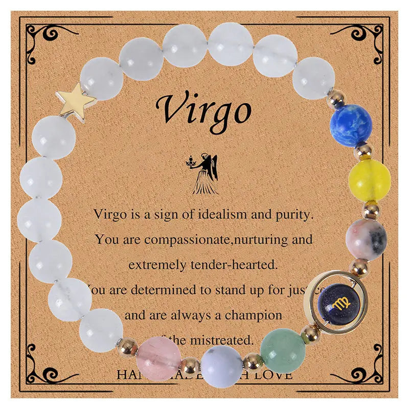 Zodiac Guardian | Blue Sandstone Zodiac Engraved White Jade Bracelet Shinepurity