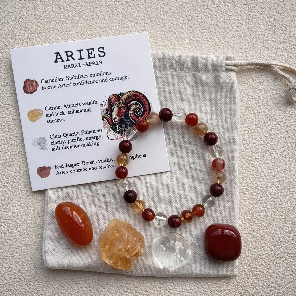 Zodiac Crystal Bracelet Set | Bracelet + 4 Raw Stones | Energy Kit Shinepurity