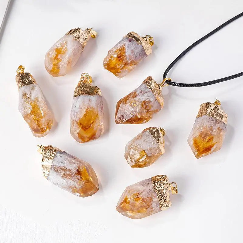 Irregular Citrine Tooth Raw Stone Pendant Necklace - Shinepurity