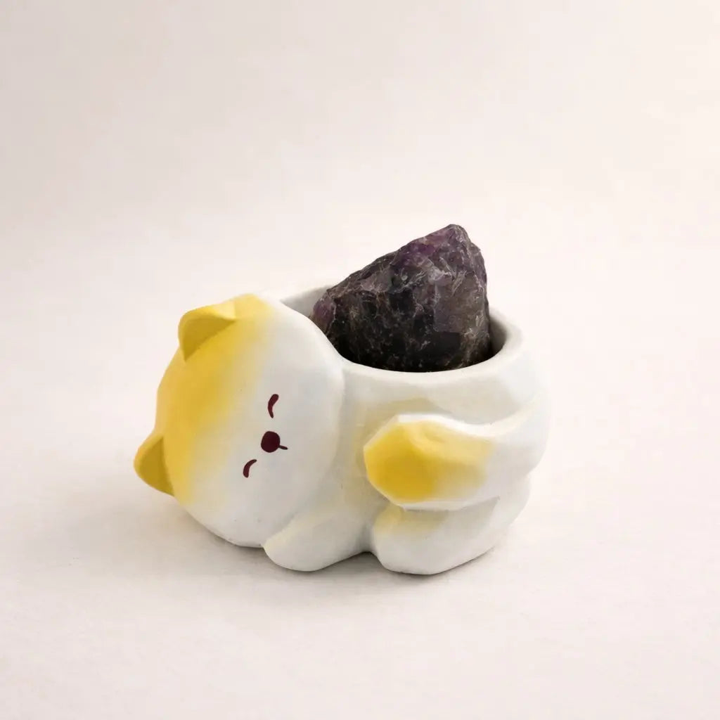 Crystal Puppy Desk Decor Set - Resin Sleeping Dog with Natural Raw Crystals Shinepurity