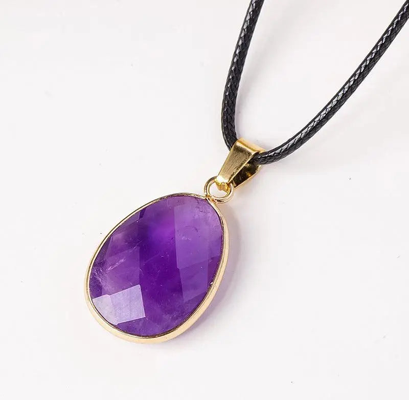 Teardrop Faceted Crystal Raw Stone Pendant Necklace - Shinepurity