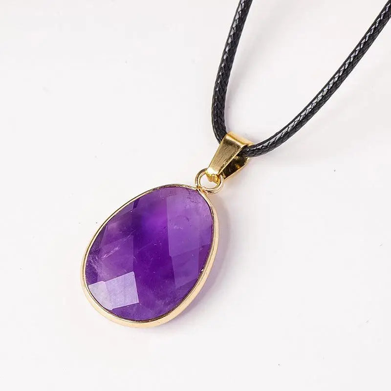 Teardrop Faceted Crystal Raw Stone Pendant Necklace - Shinepurity