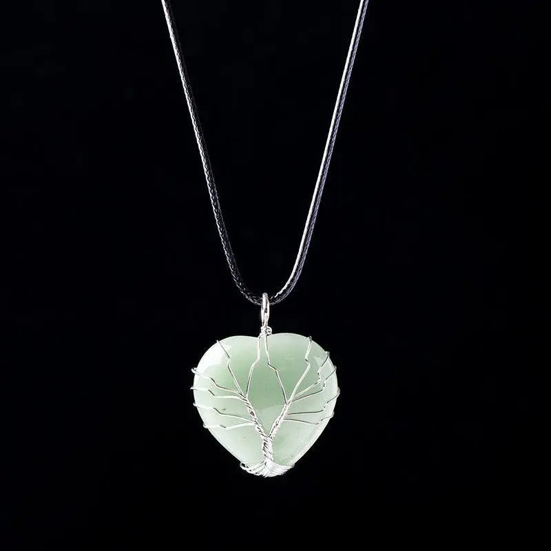 Tree of Life Wire-Wrapped Heart-Shaped Crystal Pendant Necklace - Shinepurity