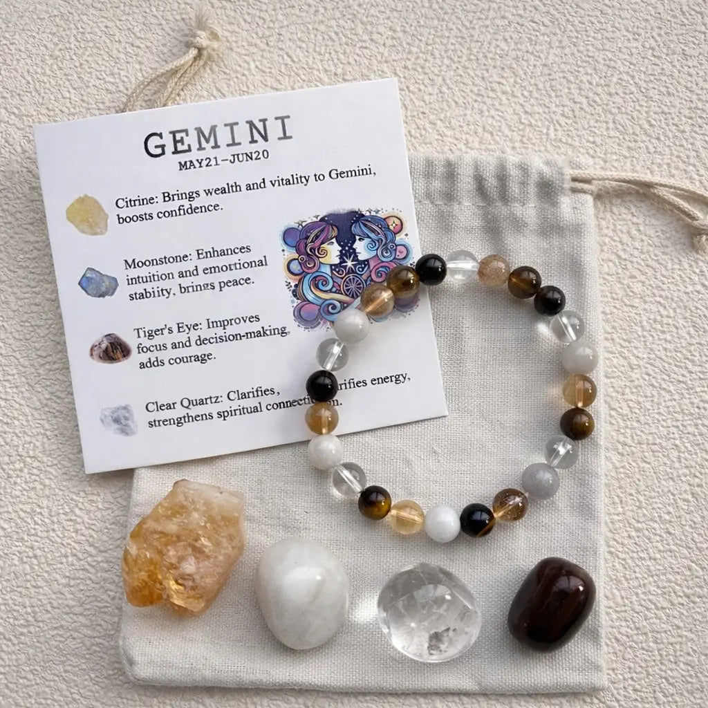 Zodiac Crystal Bracelet Set | Bracelet + 4 Raw Stones | Energy Kit Shinepurity