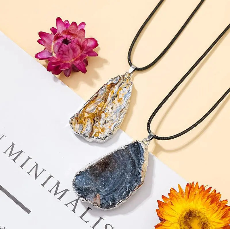 Irregular Starry Sky Galaxy Agate Cluster Raw Stone Pendant Necklace - Shinepurity